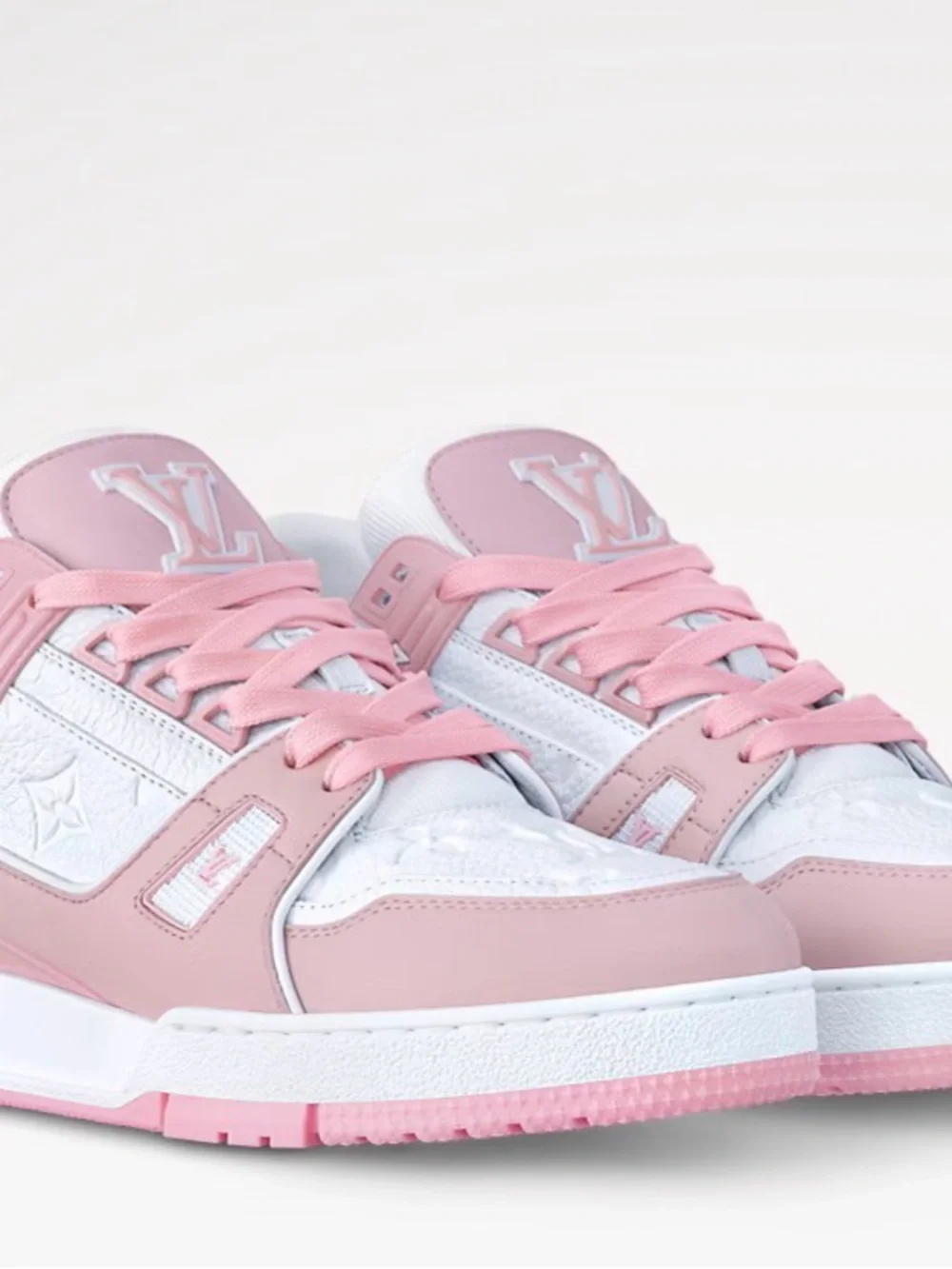 Louis Vuitton Pink and White Low-Top Sneakers with Monogram Details